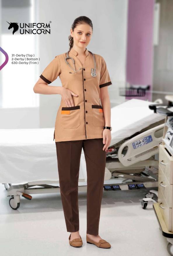 Beige Color Derby Fabric Nurse Staff Uniform  Manufacturers, Suppliers, Exporters in Surat