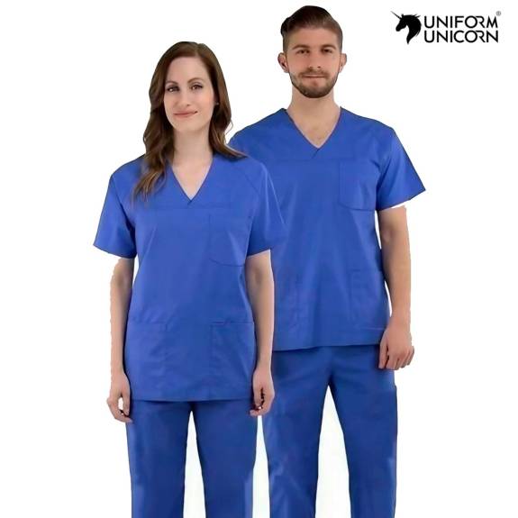 Blue Hospital Scrub Set Unisex Pants and Top Polyester Blend Manufacturers,Suppliers, Exporters in Surat