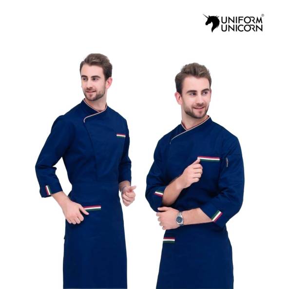 Chef Uniform Set High Quality Poly Cotton Coat with Apron V Neck Ideal for Restaurants Manufacturers, Suppliers, Exporters in Surat