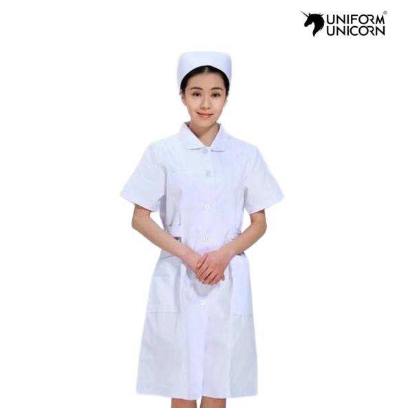 Cotton Nurse Uniform for Women White Half Sleeves Collar Neck Handwash Care Manufacturers, Suppliers, Exporters in Surat