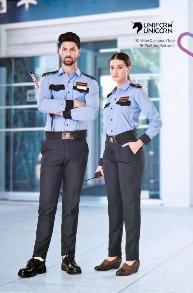 Custom Security Sky Blue Shirt And Black Pant Uniforms Manufacturers,Suppliers, Exporters in Surat