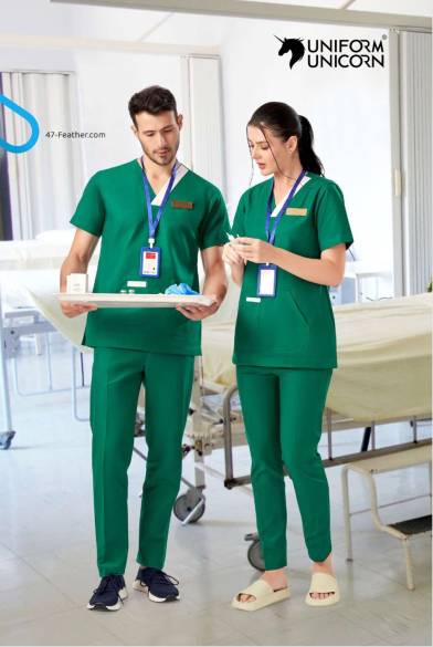 Feather Fabric Green Scrub Suit For Nurses Manufacturers,Suppliers, Exporters in Surat