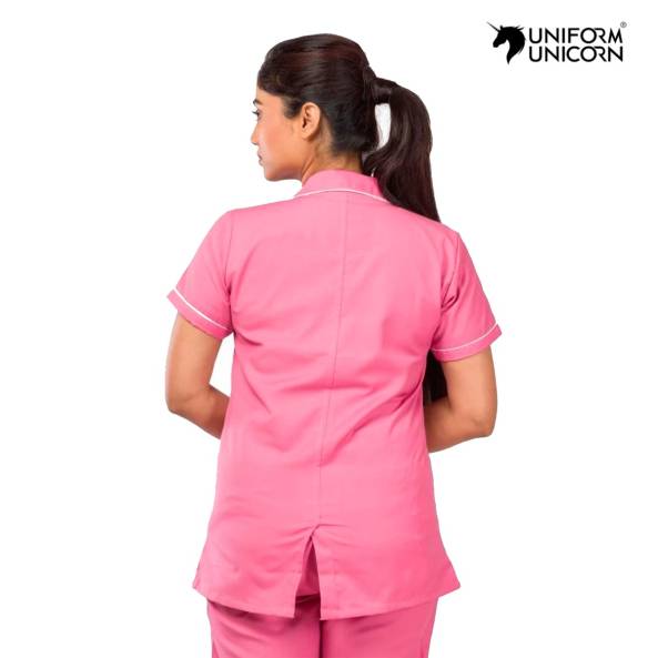 Female Nurse Uniform Pink Half Sleeve Collar Neck Pant Set Stitched Polyester Blend Manufacturers, Suppliers, Exporters in Surat