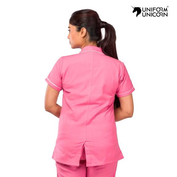 Female Nurse Uniform Pink Half Sleeve Collar Neck Pant Set Stitched Polyester Blend Manufacturers,Suppliers, Exporters in Surat