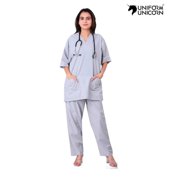 Gray Polyester Doctor Wear Set 2 Piece Plain Uniform for Hospital Staff  Manufacturers,Suppliers, Exporters in Surat