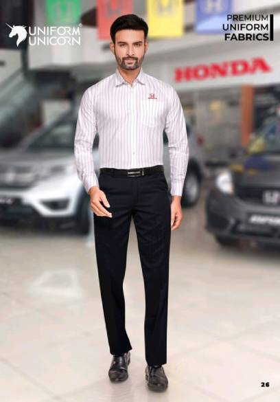 Honda Sales Staff Uniform White Strip Lining Shirt With Black Pant Manufacturers,Suppliers, Exporters in Surat