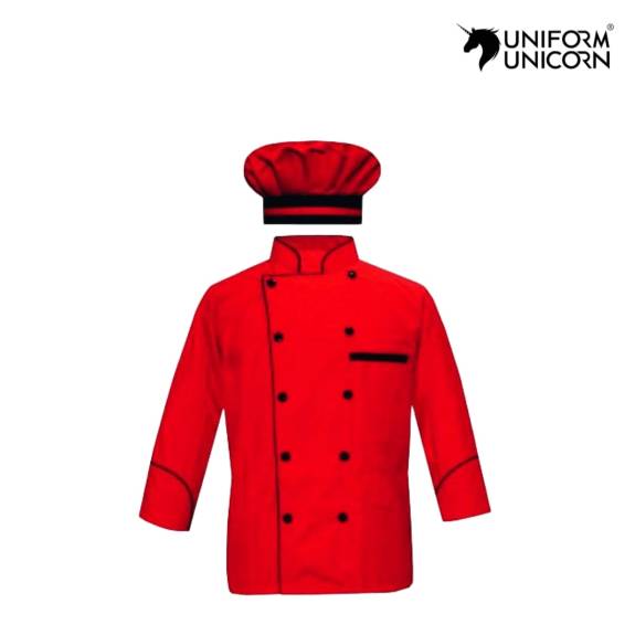 Poly Cotton Red Chef Jacket Mens Sizes S to XXL Ideal for Hotel Kitchens Manufacturers,Suppliers, Exporters in Surat