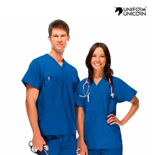 Unisex Blue Doctors Uniform – Stitched Cotton V Neck T Shirt and Pant Set  Manufacturers, Suppliers, Exporters in Surat