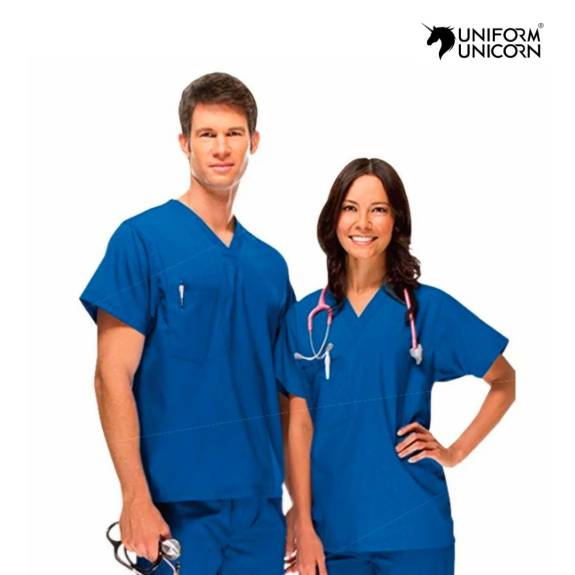 Unisex Blue Doctors Uniform – Stitched Cotton V Neck T Shirt and Pant Set  Manufacturers,Suppliers, Exporters in Surat