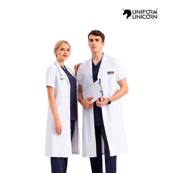 Unisex Medical Wear Collared Hospital Coat Available in White Sky Blue Navy and Grey Manufacturers, Suppliers, Exporters in Surat