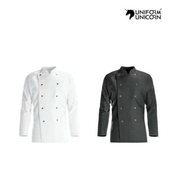 Unisex Professional Chef Coat Black Plain Pattern Cotton Polyester S to XXL Manufacturers, Suppliers, Exporters in Surat