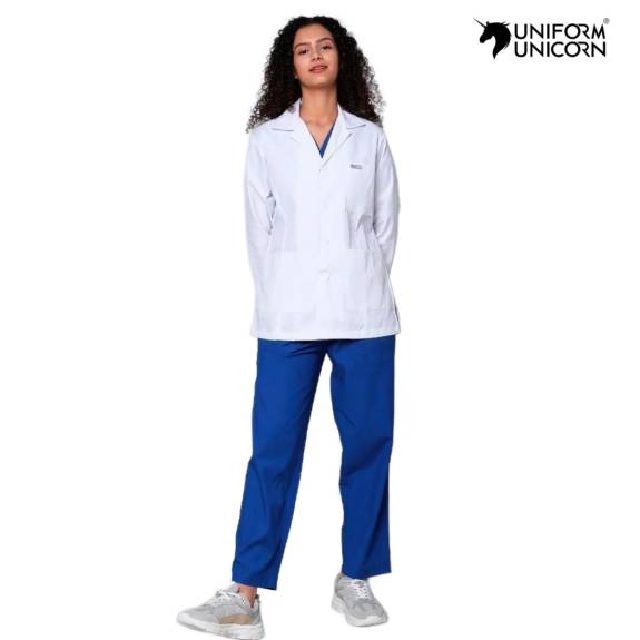 White Lab Coat for Women Long Sleeves Short Length Collar Neck Handwash Manufacturers,Suppliers, Exporters in Surat